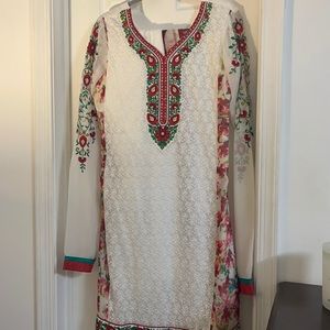 White/red floral shalwar kameez and dupatta stitched